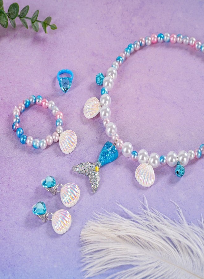 Botrinal 2PCS Mermaid Necklace Bracelet Set Mermaid Jewelry Kit Included Shell Necklace Bracelet Ring Earrings Accessories Dress Up for Mermaid Party - Image 3